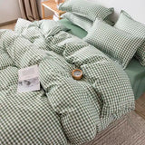 Simple Bedding Set Plaid Sold Color Single Queen Size Duvet Cover No Filling Boys Girls Flat Sheet Pillowcase Kit