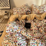Korean Style Ins Retro Fresh Floral Washed Cotton Bed Four Piece Duvet Set, Student Dormitory Bed Sheet Three Piece Set