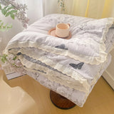 French Style Double-Layer Yarn Bean Quilt Spring and Autumn Warmth Quilt Adult Double Four Seasons Comforter Quilt Lace Ruffles