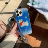 Winter scarf puppy shiny fundas for iphone 15pro 14promax 13 15 16 14 pro max 13promax blue gradient anti-fall rope phone case