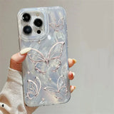 Green Gradient Butterfly Pattern Phone Case For iPhone 16e 11 12 13 14 15 16 Pro Max XR XS X 7 8 Plus Shockproof Glitter Cover