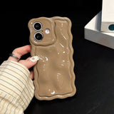 Solid Color Gloss 3D Wave Texture Phone Case for iPhone 16 15 14 13 16 Pro Max Soft Silicone Shockproof Protection Coque Cover