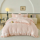 Luxury Thickened Carved Velvet Lace Ruffles Princess Bedding Set Queen King Size Plush Duvet Cover Bed Sheet Pillowcase