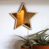 Nordic Style Wooden Golden Star Shatterproof Mirror for Living Room and Bedroom Decoration, Adhesive Star-Shaped Acrylic Mirror