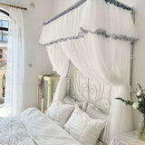 U Type Retractable White Mosquito Net for Home Decor with Bracket Girls Room Princess Palace Bed Curtain Tent 1.2 1.5 1.8 2.0M