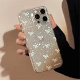 Shiny blue bowknot soft phone case for iphone 15promax 13 11 15 13pro 15pro 12 14promax 12pro 14 pro max transparent fundas capa