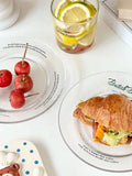 Transparent Glass Plate Simple Letter Dessert Plates Fashion Household Fruit Bread Glass Dish Nordic Kitchen Circular Flat Plate