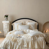 Lace Embroidery Bedding Set Luxury Pink Egyptian Cotton Princess Duvet Cover Bed Sheet Pillowcases Solid Color Bedclothes