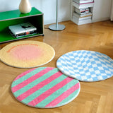 Ikeehome  Irregular Checkerboard Bedroom Rug Round Simple Design Solid Color IG Fashion Living Room Carpet Polyester Cute Decoration Home