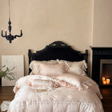 800TC Lyocell Bamboo Fiber Soft Silky Bedding Set Rose Floral Embroidery Lace Ruffles Duvet Cover Flat/Fitted Sheet Pillowcases