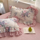 Romantic Flowers Prints Bedding Set Korean Style 100% Cotton Lace Princess Wedding Duvet Cover Bed Skirt Bedspread Pillowcases
