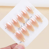 10Pcs Handmade Press on Nails Simple Nude Color Short Almond Full Cover Plating Gradient French False Nails Wearable Manicure