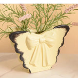 Lovely Pink Butterfly Ceramic Vase Table Decoration Artificial Flower Flowers Arrangement Bowknot Vases Room Aesthetic Decor