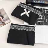 Exquisite and Compact Lipstick Coin Purse Portable Pencil Case for Students with Lace Trim and Quilted Interior Storage Bag