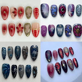 24pcs Manicure Long Almond False Nails Simple Cherry Color Fake Nials French Detachable Nail Tips Women