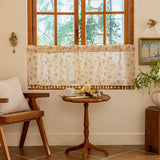 Window Valance Leave Print Linen Farmhouse Short Kitchen Curtains with Tassel Postal Style Rustic Valances Rod Pocket Room Decor