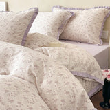 Korean Princess Floral Ruffles 100% Cotton Double Layer Yarn Soft Bedding Set Single Queen King Duvet Cover Bed Sheet Pillowcase