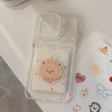 Cute cartoon bear card bag shell for iphone 11 15pro 13 15 12pro 15promax 14pro 14 pro max colorful stars transaprent phone case
