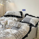 Korean Princess Style Floral Ruffles Bedding Set Single Queen Size 100% Cotton Duvet Cover Flat/Fitted Bed Sheet Pillowcases