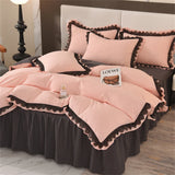 Princess Style Bedding Set Ruffle Duvet Cover With Lace Soft Four Piece Set Quilt Cover Bed Skirt Pillowcase Girls Bedroom Decor