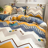 Ikeehome  Thiened Warm Flannel Bedding Set Pure Cotton Bear Pattern Autumn Winter Four-Piece Quilt Cover eet Tee-Piece Set