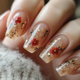 24pcs Sweet Cool False Nails Gradient French Fake Nail Tips with Purple Flowers Design Short Square Press on Nails Colorful Nail