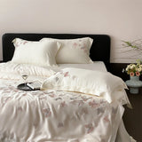 Butterfly Embroidery Luxury Bedding Set Lyocell Bamboo Fiber Soft Silky Duvet Cover Set Flat/Fitted Bed Sheet Pillowcases 4Pcs
