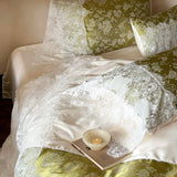 Vintage French Jacquard Lace Patchwork Bedding Set Lyocell Soft Silky Cooling Duvet Cover Flat/Fitted Bed Sheet Pillowcases 4Pcs