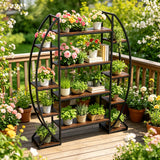 XXL Metal Half-Moon Shape Plant Stand Multilayer Ladder Garden Flower Rack Oval Bookshelf for Garden Balcony Patio