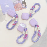 Lovely Lavender Purple Matte Silicone Earphone Case Weave Anti-Loss Lanyard For Apple AirPods 1 2 3 4 Pro 2 Soft Protection Cove