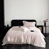 Butterfly Lace Wide Edge Pink Princess Wedding Bedding Set 1000TC Egyptian Cotton Duvet Cover Flat/Fitted Bed Sheet Pillowcases