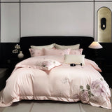 White Egyptian Cotton Bedding Set Luxury Flowers Embroidery Duvet Cover Sets Fitted Bed Sheets Pillowcases Home Textiles