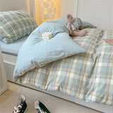 Japan Style Bedding Set Plaid Duvet Cover Set With Sheet Bedroom Decor Skin Friendly King Single Double Bedding Set Home Textile