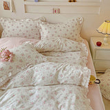 3/4Pcs Pastoral Floral Lace Ruffles 100% Cotton Bedding Set Single Queen Duvet Cover Bed Skirt/Bed Sheet/Fitted Sheet Pillowcase