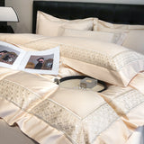600TC Egyptian Cotton Light Champagne Color Luxury Embroidery Bedding Set Duvet Cover Set Flat/Fitted Bed Sheet Pillowcases 4Pcs