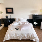 4Pcs White/Pink Luxury Butterfly Embroidery Bedding Set 1000TC Egyptian Cotton Duvet Cover Bed Sheet/Fitted Sheet Pillowcases