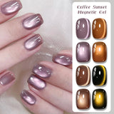5pcs Coffee Sunset Cat Magnetic Gel Nail Polish Set Glass Beads Magnetic Semi Permanent Soak Off UV Gel Varnish Nail Supplies