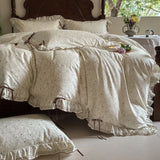 100% Cotton Pastoral Floral Print Ruffles Bow Princess Bedding Set Queen King Duvet Cover Set Bed Sheet/Fitted Sheet Pillowcases