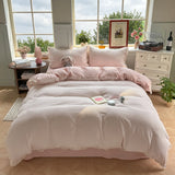 Korean Pink Bedding Set Coquette Aesthetic Duvet Cover Set Soft Pastel Muted Tone Single Size Double Bed Sheet Set For Bedroom