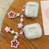 Colorful Stars Transparent Case For AirPods 4 Pro 1 2 3 Pro2 Air Pods Soft Earbuds Earphone Protective Cover with Keychain funda