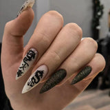 24pcs Dark Personality Graffiti Style Nail Art With Snake Dragon Totem Pattern Full Cover Fake Nails With Glue And Wearing Tools