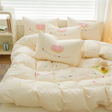Pink Bedding Sets Solid Color Washed Cotton Home Girls Bedroom Decor Duvet Cover Pillowcase Bedspread Embroidery Four Piece Set