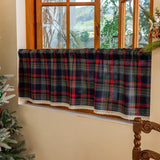Window Valance Green Red Plaid Christmas Style Short Curtain Partition Curtain Linen with Lace Kitchen Coffee Shade Valances