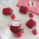 Cute Matte Red Silicone Earphone Case Knitted Strawberry Pendant For Apple AirPods 1 2 3 4 Pro 2 Soft Tpu Protection Cover