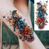 1 Sheet Realistic Flying Birds Flowers Temporary Tattoos For Women Girls Waterproof Long Lasting Fake Tattoo Sticker 3D Body Art