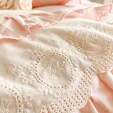Pink Korean Princess Wedding 100% Cotton Bedding Set Four Layers Lace Ruffles Duvet Cover Bed Skirt Bedspread Pillowcases 4Pcs
