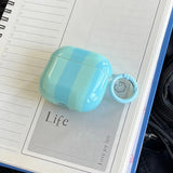 Cute Blue Stripe Imd Silicone Earphone Case With Keychain For Apple AirPods 1 2 3 4 Pro 2 Bluetooth Headphone Protection Cover