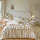 Luxury Princess Style Pink 100% Cotton Bedding Set Ruffles Bed Cover Set Soft Comforter Cover Set Bed Sheet Pillowcases 4Pcs