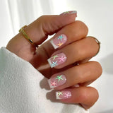 Starfish Fake Nails Reusable French Press on Nails Summer Short Square False Nail Art Ocean Fake Nails Starfish Design Nails Tip