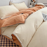 3pcs Solid Color High Quality Duvet Cover Set Luxury Purple Comforter Cover with 2 Pillowcases Triangle Sewn Edge Design Bedding